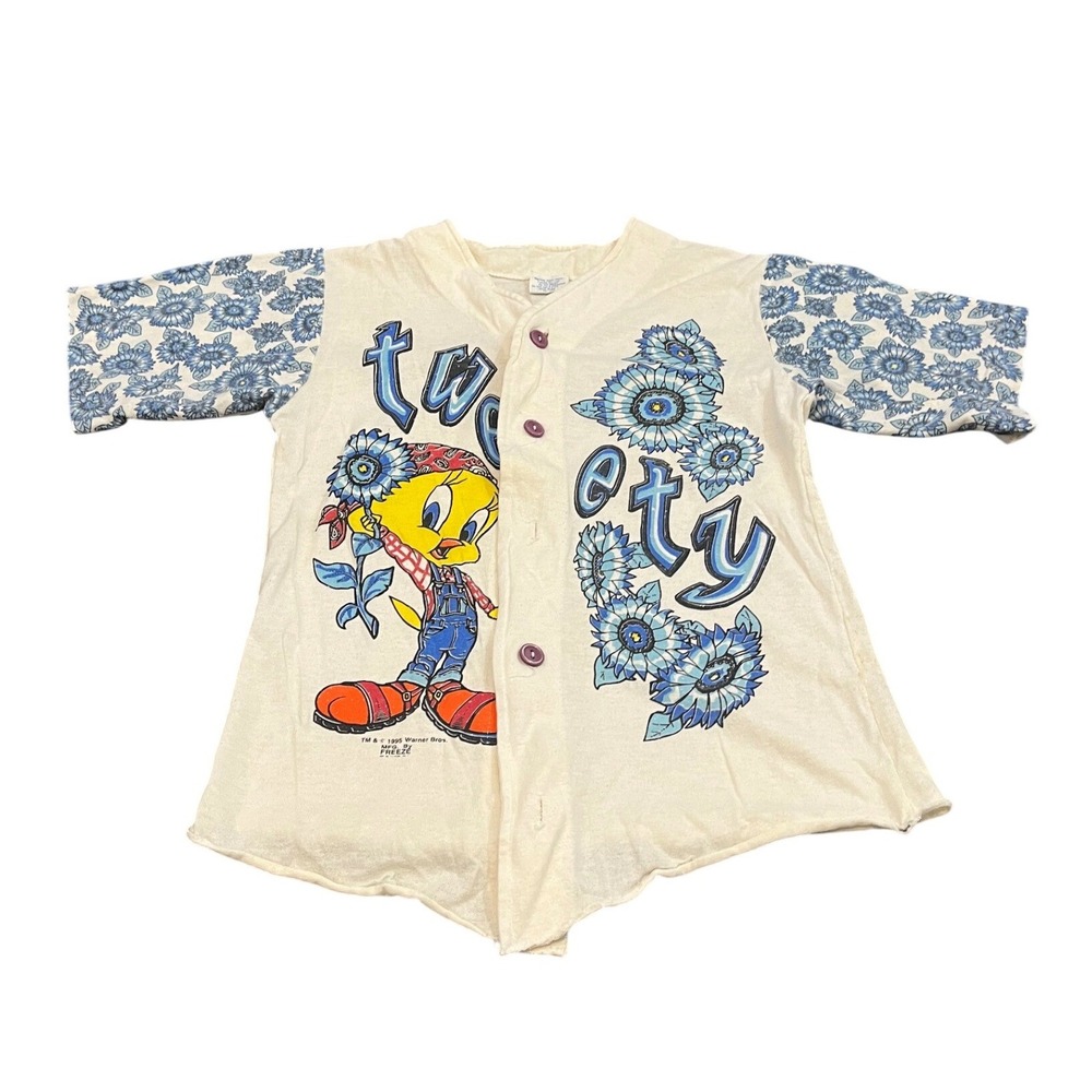 Freeze Tweety Bird Baseball Jersey Kids Small White Vintage 1995 Floral Print